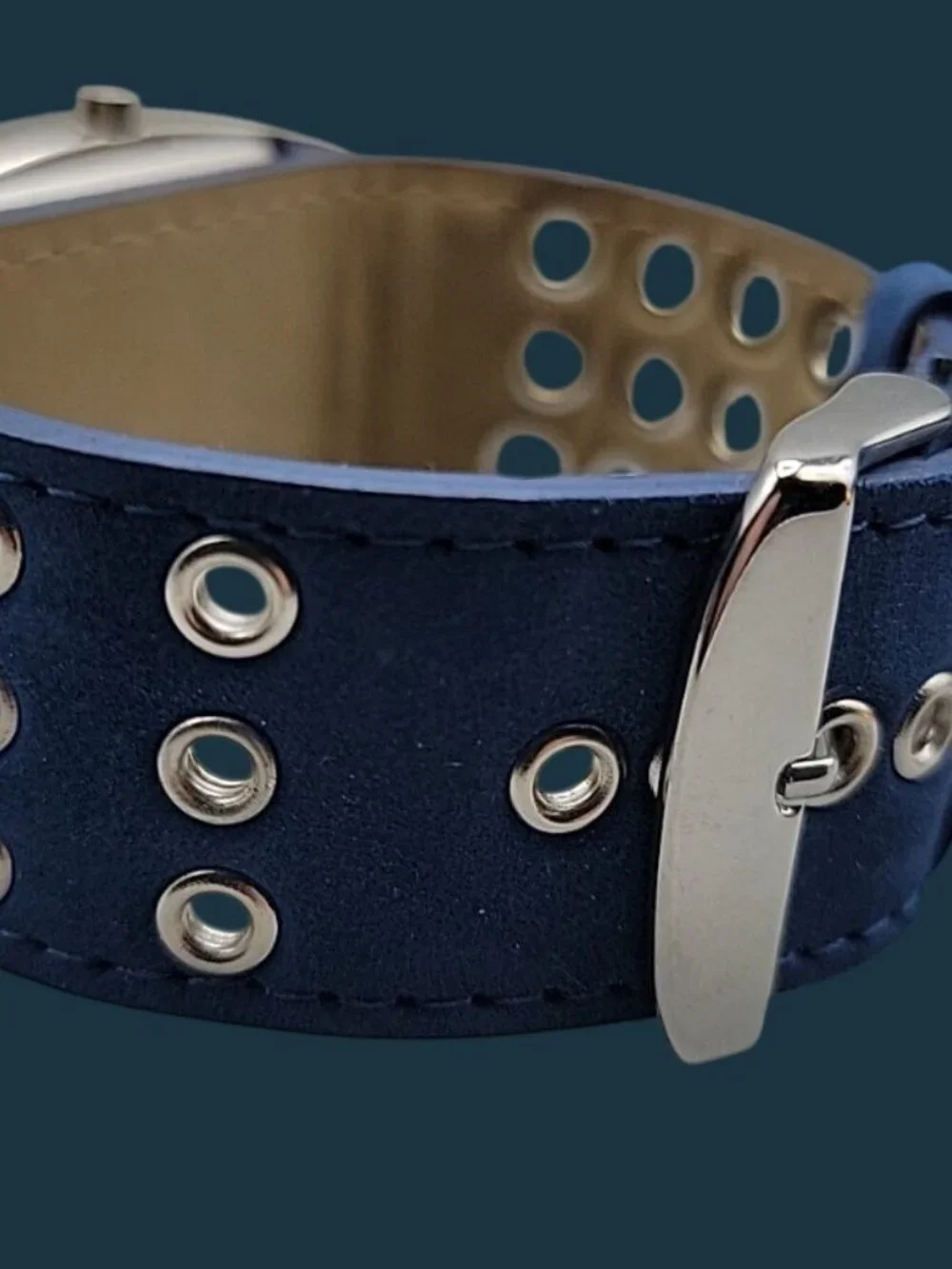 Joan Rivers Classics Tonneau Watch Royal Blue Wide Suede Leather Band 7.5